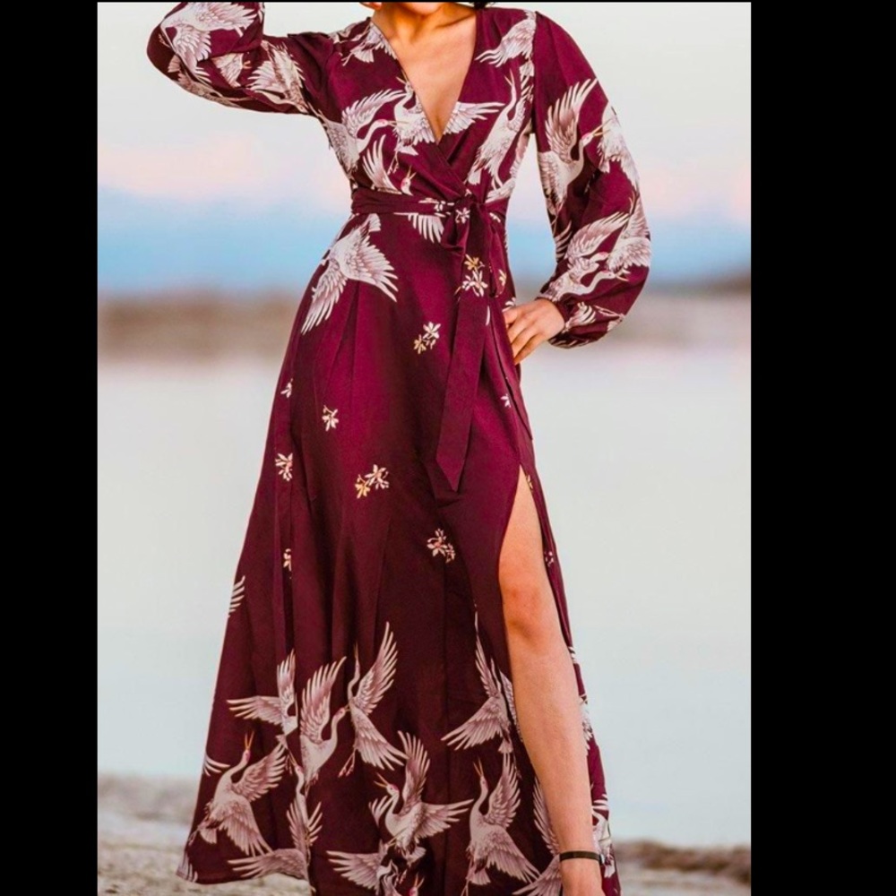 Cupshe New Crane Print Maxi Dress in Red Size M